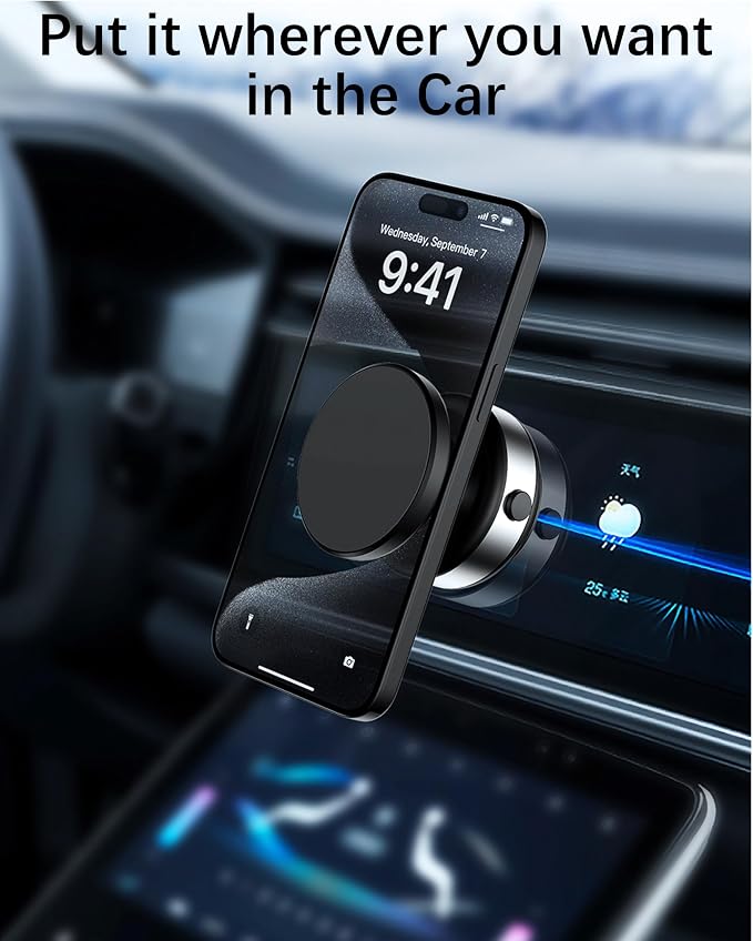 Electric Vacuum Suction Cup Magnetic Phone Mount, 360 Rotatable Magnetic Cell Phone Holder, Adjustable Hands-Free Portable for Magsafe iPhone Car Gym Mirror Smooth Surface(Black) - Image 3