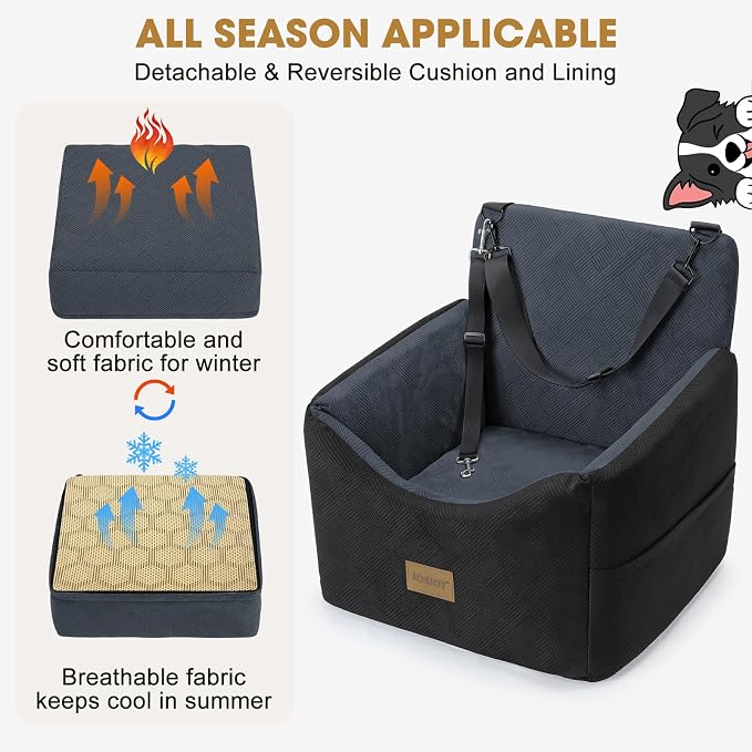 JOEJOY Dog Car Seats for Small Medium Dogs Under 35lbs, Dog Booster Seat with Detachable Washable Cover and Cushion, Memory Foam Pet Car Seat with Safety Belt and Storage Pockets (DG) - Image 3