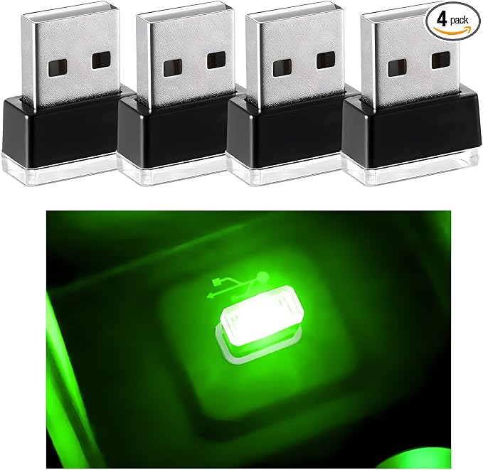 4 PCS USB LED Car Interior Atmosphere Lamp, Mini Night Light Plug-In Trunk Ambient Lighting Kit, Portable USB Interface LED Lamp Interior Decoration for Vehicle Home Office (Green) by RDXCV