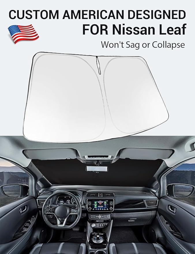 Proadsy Custom Fit 2018-2026 Nissan Leaf Windshield Sun Shade, Blocks Heat | 240T Heat Shield, Drops Temp 54°F, Blocks 99% UV, Prevents Dashboard Cracking, Summer Parking & Beach Trips, Easy Twist-Fold - Image 2