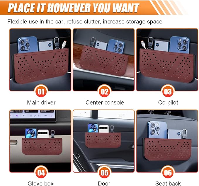 Car Seat Side Pocket Organizer, Multifunctional Mini Console Storage Bag for Phone, Keys, Sunglass, Wallet, PU Leather Tray Pouch Car Organizer Accessories for Seat, Door, Window, Console (Red) - Image 5