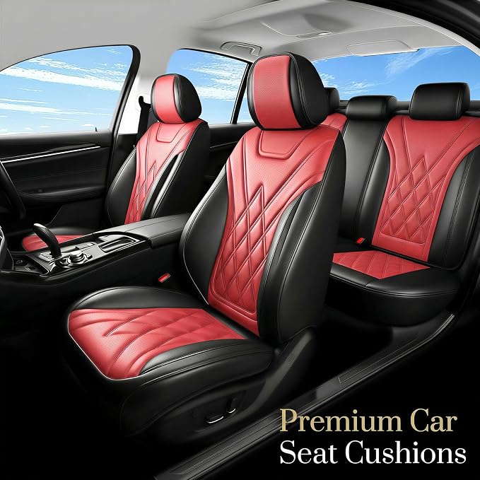 for Subaru Forester 2009-2026 Car Seat Covers, Front Pair, Red | Luxury Full Coverage Leather Seat Protectors, Waterproof Breathable, Non-Slip, Easy to Install, Airbag Compatible, All-Season - Image 2