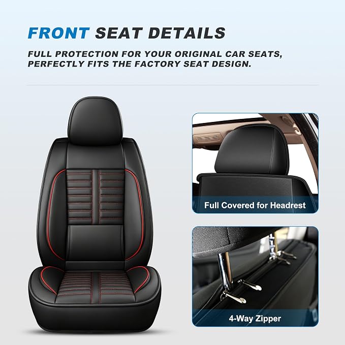 Fit for Honda HR-V Seat Covers 2016-2026 Front Set | Faux Leather Waterproof Car Seat Covers, Airbag Compatible with Lumbar Support Anti-Slip Design, 2 Seater Black&Red - Image 4