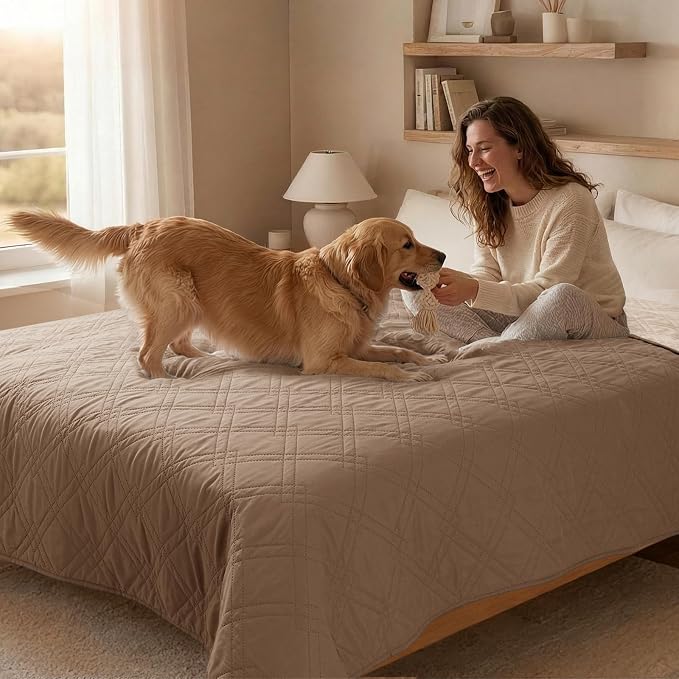 100% Waterproof Dog Bed Cover Pet Blanket, Taupe+Apricote (30"x30") | ,7-Layer Reversible Couch Covers for Dogs Met for Sofa Furniture Car Camping - Image 8