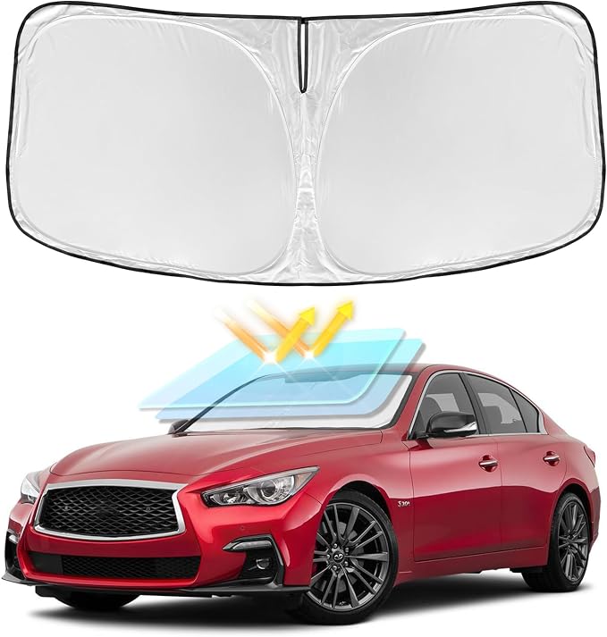 for Infiniti Q50 2014-2025 Windshield Sun Shade 4 Layers Car Sunshade | Front Windows Shade Cover Custom Fit for Q50 Sun Visor 250T Retractable Shade Blocks UV Rays Car Accessories by ZOIBVCARSUNSHADE