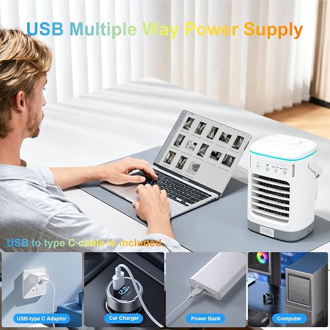 Portable Air Conditioners, 900ML Mini Portable AC,Mini Air Conditioner Fan | 4 Speeds Portable Cooler Fan for Desk, Home, Office, Bedroom, Camping Car - Image 4