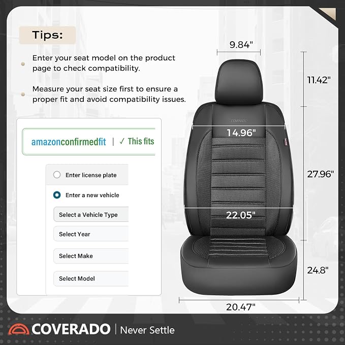 Coverado Car Seat Covers Full Set, Luxury Leather Car Seat Covers, Automotive Front and Rear Mesh Seat Covers, Full Set 5 Seats, Black Seat Covers for SUV Sedan Truck - Image 8