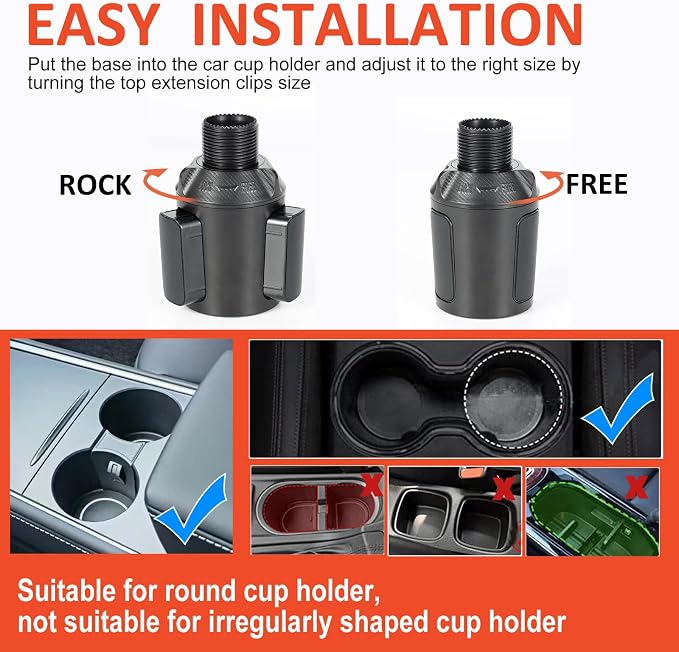 Car Large Cup Holder Expander, 4-in-1 Cupholder Extender with Phone Holder & Swivel and Detachable Snack Food Tray Table for Eating, Travel Essentials for Road Trips for Driver. Model F - Image 6
