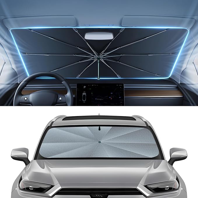 Autorder Windshield Sun Shade Umbrella for 2020-2026 Toyota Highlander Accessories,Upgraded Ice Crystal Material,Easy Setup Umbrella Sunshade for Car Windshield,100% Sun Blocking by Autorder
