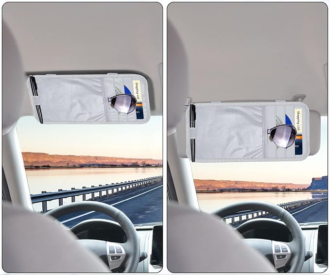 Wisdompro Car Sun Visor Storage Pouch, Sunglasses Bag & 3 CD Sleeves, Gray | with Pen Holder and Elastic Strap, Auto Sunvisor Organizer Pocket for Glasses, Document, Card, DVD, Papers, Receipts - Image 7