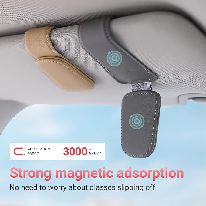Sunglass Holder for Car Sun Visor Sunglasses Clip Car accessories -2 Packs | sun visor organizer, ticket card clip, eyeglass sunglasses holder, one-handed magnetic, anti-scratch, car stuff for women men - Image 5