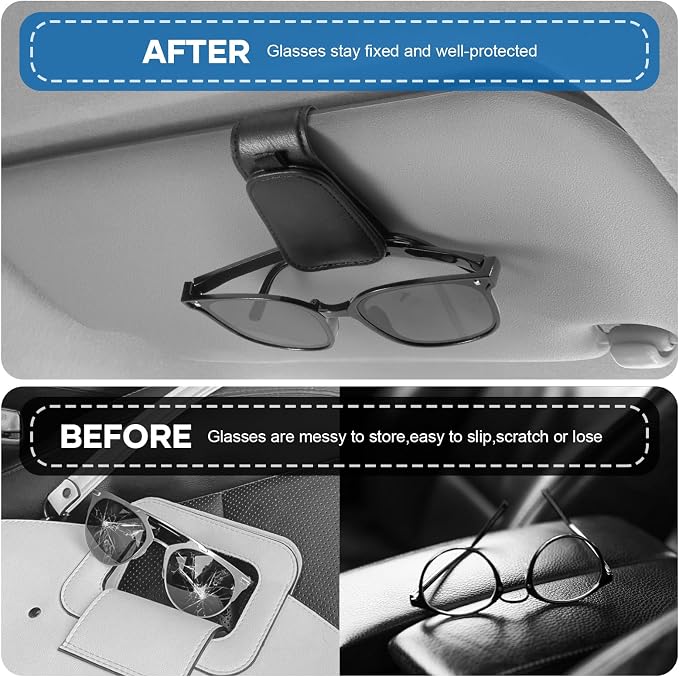 Sunglass Holder for Car Visor, Glass Magnetic Leather Clip, 2 Pack Gray - Image 4