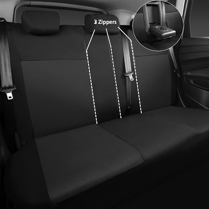 CAR PASS 3D Air Mesh Car Seat Covers Full Sets w/5mm Sponge, 4Pcs Waterproof Car Floor Mats, Steering Wheel Cover Universal Fit for SUV Sedan Truck, Airbag Compatible Automotive Interior(Black Gray) - Image 3
