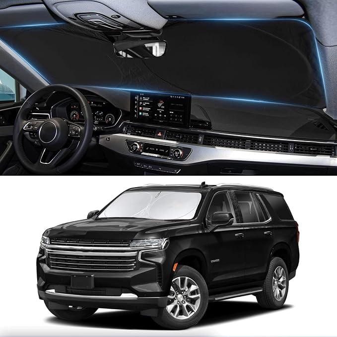 Windshield Sun Shade for Chevy Chevrolet Tahoe 2021-2024 2025 2026 Sunshade | Foldable Front Window Shield Windshield Cover Sun Protector Car Accessories Block UV Rays Heat by BOODANCARS