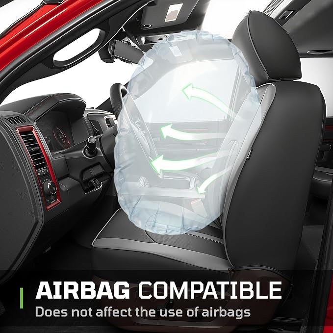 Seat Covers Custom Fit for Dodge 2009-2018 Ram 1500 Crew Cab,Black/Gray | Custom Fit Faux Leather Full Set,Waterproof & Wear-Resistant,Fits for 4th Gen Ram 1500 Big Horn/SLT/Lone Star,Easy to Clean - Image 2