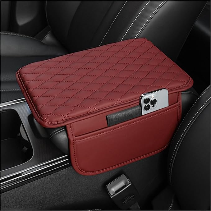 Stacool Upgraded Car Center Console Cover,Microfiber Leather Car Armrest Cover Cushion with 2 Storage Bags,Universal Car Armrest Storage Box (Red) by Unknown