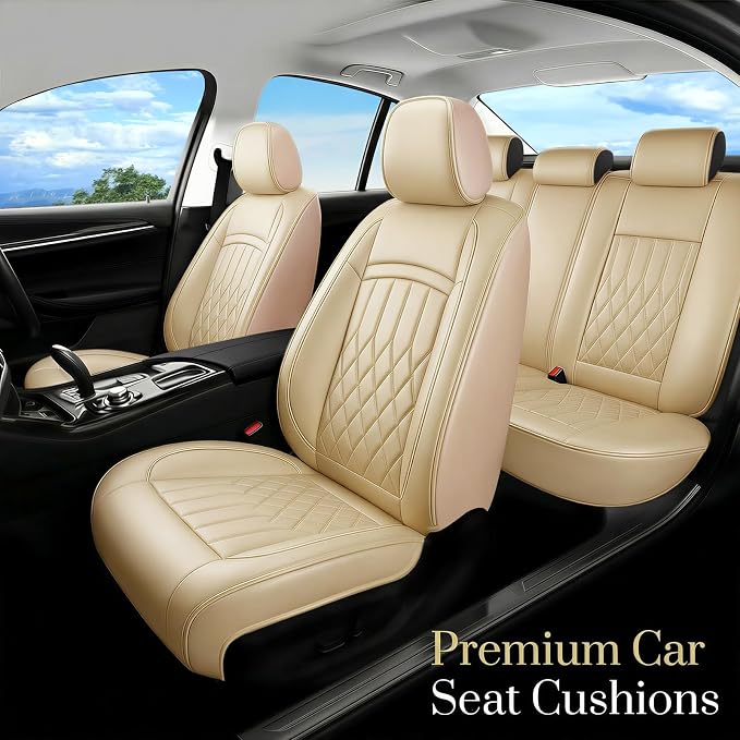 Fit for RAV4 Seat Covers Compatible with Toyota RAV 4 2007-2025 2026 - Waterproof Breathable Leather Automotive Seat Cushions Protector,Airbag Compatible,Full Set 5 Seats(Beige) - Image 2