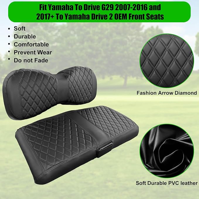 Golf Cart Seat Covers for Yamaha G29 Drive & Drive 2 Marine Leather Diamond | Protect & Refresh Worn Seats, Precise Fit, Staple-Free Install, Comfort, Anti-Scratch, Anti-Fading, Easy Clean Black - Image 7