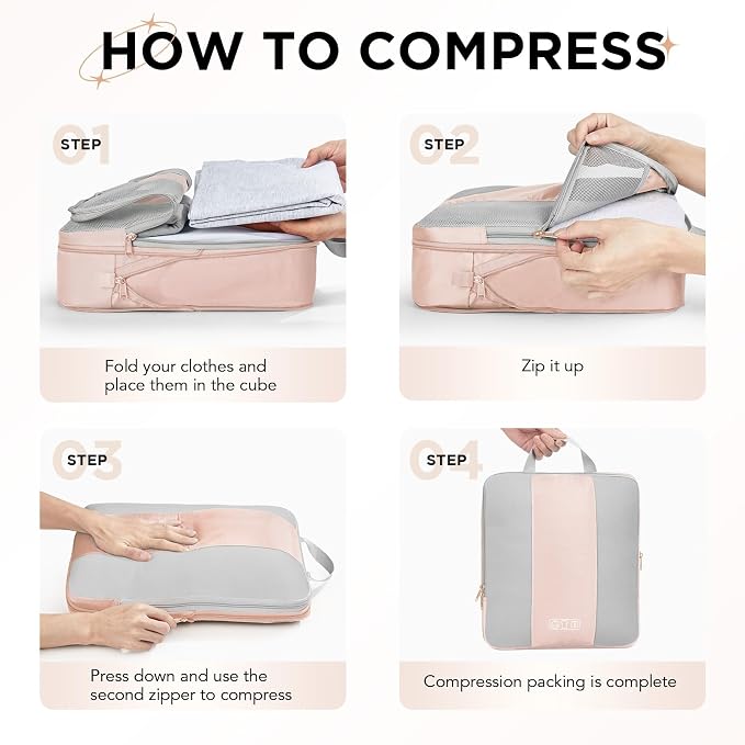 OlarHike 8 Set Compression Packing Cubes for Travel Gifts Mom Women,Airplane/Cruise/Car Travel Essentials,Compressible Expandable Space Saver Bags,Garment Bags with Over 1000 pcs Mesh Holes(Beige) - Image 3