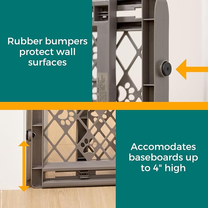 MYPET Paws Portable Pet Gate: 26-40" Wide Expandable, Pressure Mounted No Tools Needed, Durable Dog Gate for Doorways, Made in USA, 23" Tall, Fieldstone Gray - Image 5