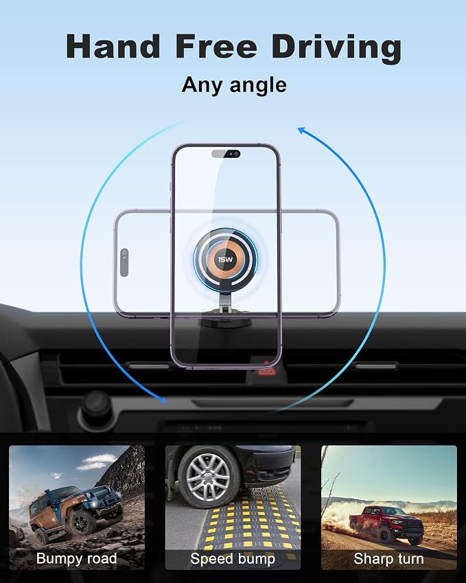 ZBF Magnetic Wireless Car Mount Charger, 15W Fast Charging for MagSafe Car Mount,Magnetic Car Phone Holder Mount, Car Cell Phone Holder Fit iPhone 17 16 15 14 13 12 All Smartphones - Image 6