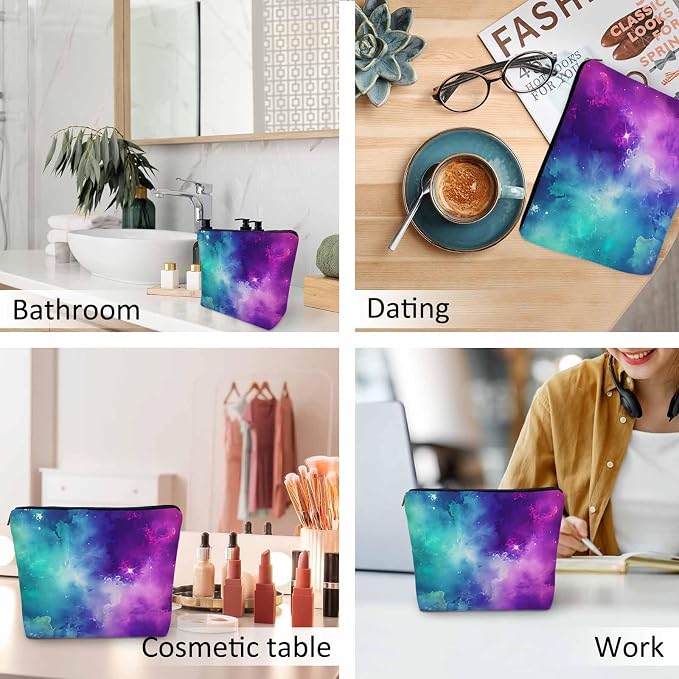 Galaxy Space Makeup Bags Makeup Organizer Cosmic Nebula Universe Space Galaxy Flax Toiletry Bags Travel Cosmetic Bag Makeup Purse Pouch Skincare Bag Wallet Bags For Women Mom Pink Purple - Image 6