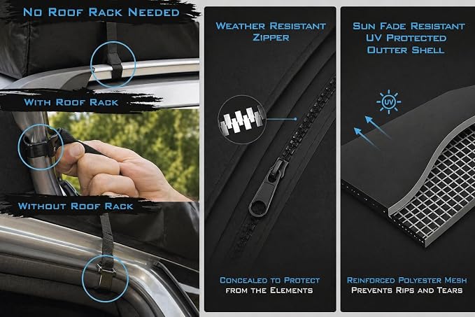 Journeyer 18 Waterproof Rooftop Cargo Carrier Bag, 18 Cubic Feet Vehicle Roof Storage with Straps & Door Hooks, Heavy Duty Car Top Carrier for SUVs, Vans, RVs & Trucks, 48" x 36" x 18" - Image 6