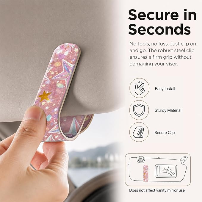 Sunglasses Holder for Car Visor, PU Leather Glasses Clip Organizer, Cute Magnetic Eyeglass Holder for Vehicle Sun Visor, Car Interior Accessory for Women & Men, Star Butterfly - Image 4