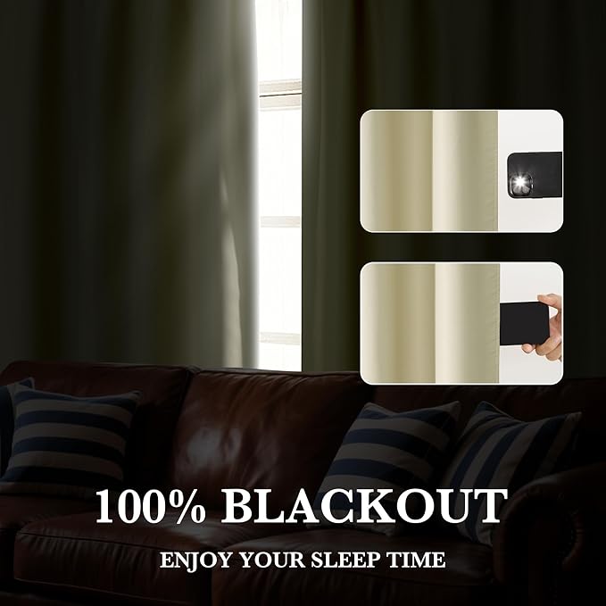 RYB HOME 100% Blackout Short Curtains for Small Window, Thermal Insulated | Total Room Darkening, Noise Reducing, Curtains for Basement Bathroom RV Cars, W29 x L45, Beige, 2 Panels - Image 5
