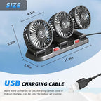 Portable 3-Head Car Cooling Fan with USB Plug | Powerful Airflow Fan for Vehicles Cars Taxi and Road trips - Image 7