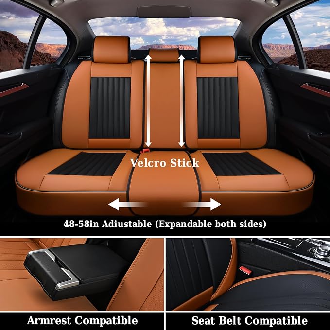 Coverado Car Seat Covers Full Set, Nappa Leather Seat Covers for Cars, Car Seat Protector Car Seat Cushion, Front and Back Seat Protectors Cushions Universal Fit for Most Cars Vehicles(Brown&Black) - Image 6