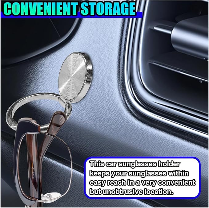 Sunglass Holder for Car Dash, Metal Auto Dashboard Eyeglass Holder Hook, Universal Vehicle Interior Hanger Accessories for Car, Home, Boat, RV, Truck, Office, Phone (Silver, 2PCS) - Image 3