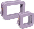 Makeup Bag Set Cosmetic Pouch for Women Waterproof PU Leather,Travel Toiletry Bag Cute Makeup Organizer Purse Pouch Preppy Pencil Case with Zipper (2Pack-Standard&Square, Purple) by LETGO