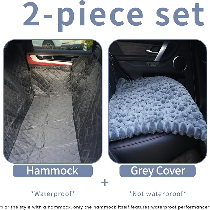 Dog Car Seat Cover 2 Piece Seat Waterproof Hammock and Grey Cover | Scratch Proof Nonslip Back Seat Pet Bed Mat for Travel Durable Soft Back Seat Covers for Cars Trucks and SUVs - Image 2