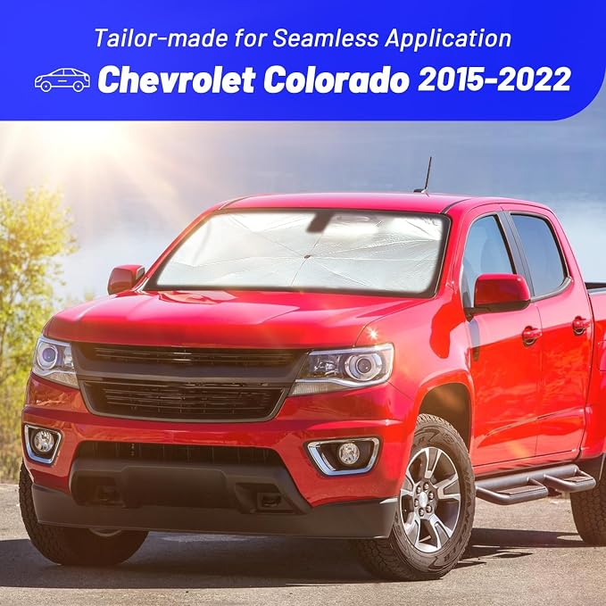 Windshield Sun Shade Fit for Chevrolet Colorado 2015-2022, Umbrella Shades | Custom Foldable Front Window Sunshade with 360° Rotating Shaft, Car Shades with UV & Heat Protection - Image 2