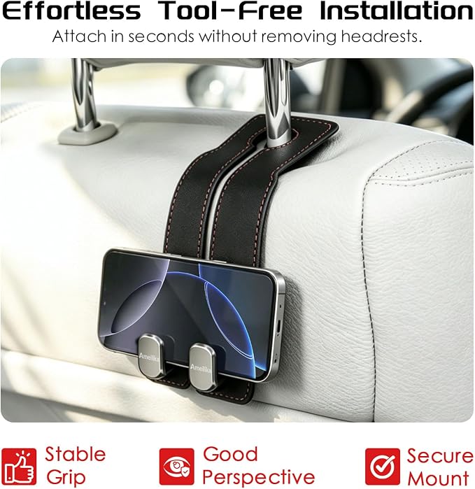 Car Headrest Hook, Grey, 2-Pack - Image 7