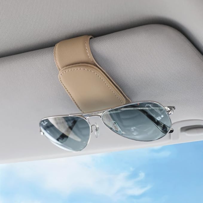 Sunglass Holder for Car Sun Visor Sunglasses Clip Car accessories -Beige | sun visor organizer, ticket card clip, eyeglass sunglasses holder, one-handed magnetic, anti-scratch, car stuff for women men - Image 8