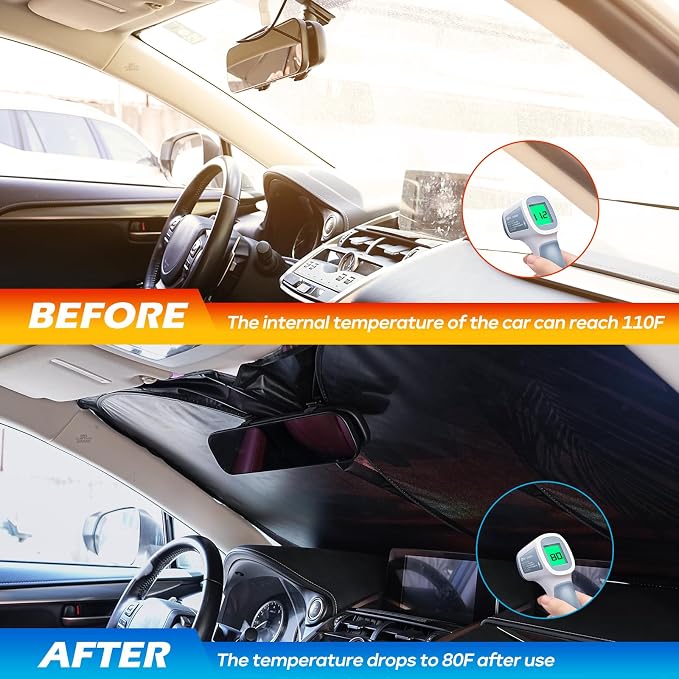 Car Windshield Sun Shade, Foldable Reflective UV Front Sunshade | 57" x 31", Sun Visor Blocks UV Rays & Keep Cool for Cars Interior, Fits Sedans, SUVs & Trucks, Foldable & Easy Storage - Image 5