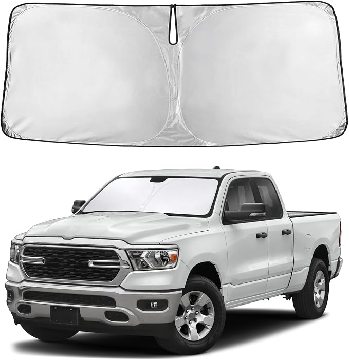 Autovir Windshield Sun Shade Fit for 2019-2024 2025 2026 Dodge RAM 1500 | Sunshade, Front Car Window Shades Sun Visor, Blocks UV Rays & Heat, Car Accessories by Autovir