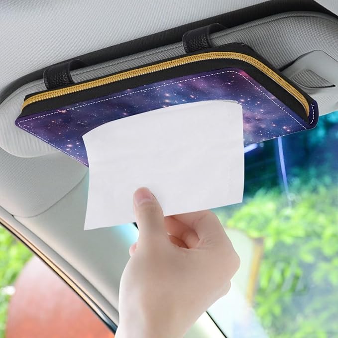 Biyejit Car Tissue Holder, Galaxy Stars Premium Sun Visor Napkin Case, Hanging Car Accessories Used to Organize Paper Towels and Storage Small Items - Image 3