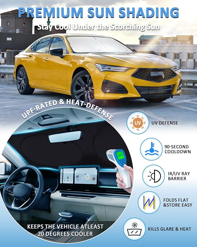 Windshield Sun Shade for Acura TLX Sedan 2021-2025 2026, Custom-Fit TLX Sun Visor Protector, 99% UV Block Heat Sun Shield, Silver Reflective Front Window Sunshade - Image 2