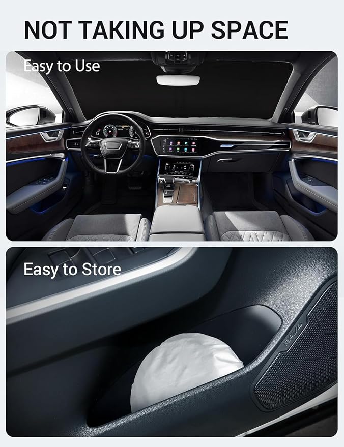 Proadsy Custom Fit 2019-2025 Audi A6 Windshield Sun Shade, Blocks Heat | 240T Heat Shield, Drops Temp 54°F, Blocks 99% UV, Prevents Dashboard Cracking, Summer Parking & Beach Trips, Easy Twist-Fold - Image 9