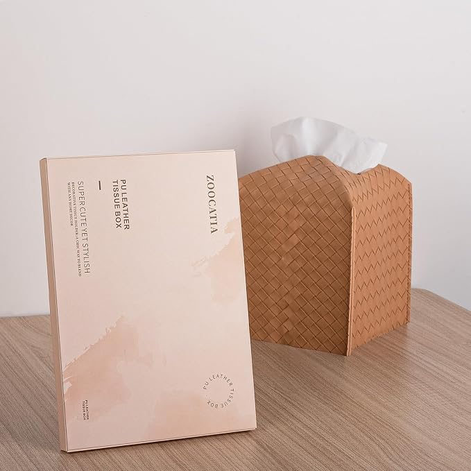 zoocatia Tissue Box Cover PU Leather Tissue Holder Square Facial Tissue Case Facial Paper Organizer Dispenser for Bathroom, Vanity Countertop, Tabletop, Car, Khaki | PU Leather，Easy to Fill, Easy Clean, Decorative Cube Tissue Box Holder for Office, Bat... - Image 6