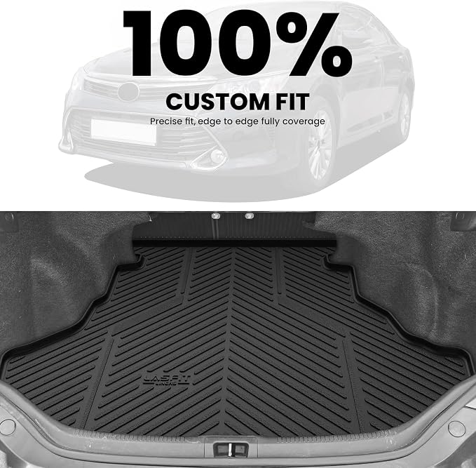 LASFIT Cargo Mat for Toyota Camry 2015-2017 (Only Fit Gas, Not Fit Hybrid) | Not Fit Hybrid, All Weather Custom Fit Anti-Slip Pet Friendly Easy Clean TPE Trunk & Backrest Mats for 7th Gen Camry, Black - Image 2