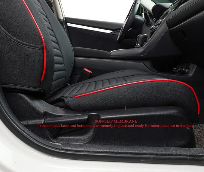 EKR Civic Seat Covers Custom Fit for Honda Civic (Hatchback) 2022-2026 (Rear W/NO Armrest),Waterproof Car Seat Cover Full Set,Faux Leather(Black with Red Trim) - Image 2