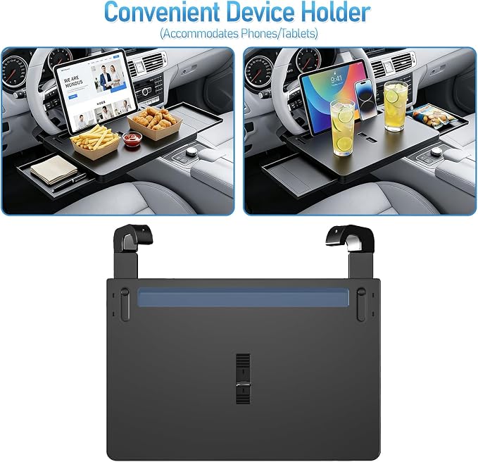 2 in 1 Steering Wheel Desk Dual Slide - 15"Out Trays Laptop Holder | Adjustable Laptop Tray,Car Seat Gap Filler Organizer with Tablet Slot Anti Slip Surface for Eating Writing Working for Car - Image 7