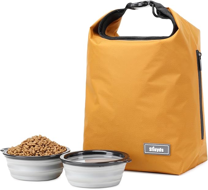 Pet Food Storage Dog Food Travel Container with 2PCS Collapsible Dog Travel Bowls Waterproof Kibble Storage Bag (Yellow, Small) by SFIUYDS