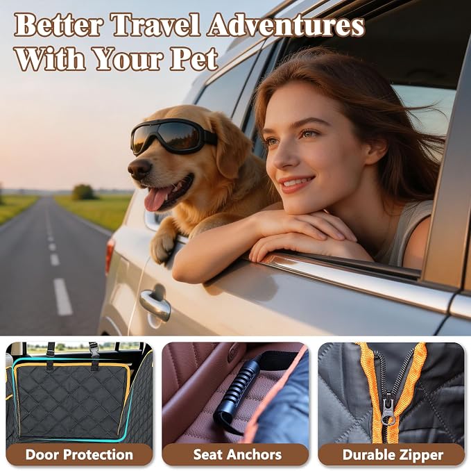 Hard Bottom Car Seat Cover for Dogs-900D Oxford Heavy Duty Extender Dog Seat Cover Back Seat, Waterproof Dog Hammock with Joint-Friendly Sponge Pad Mesh Window, Supports 600LBS-Fit Sedan/SUV - Image 9
