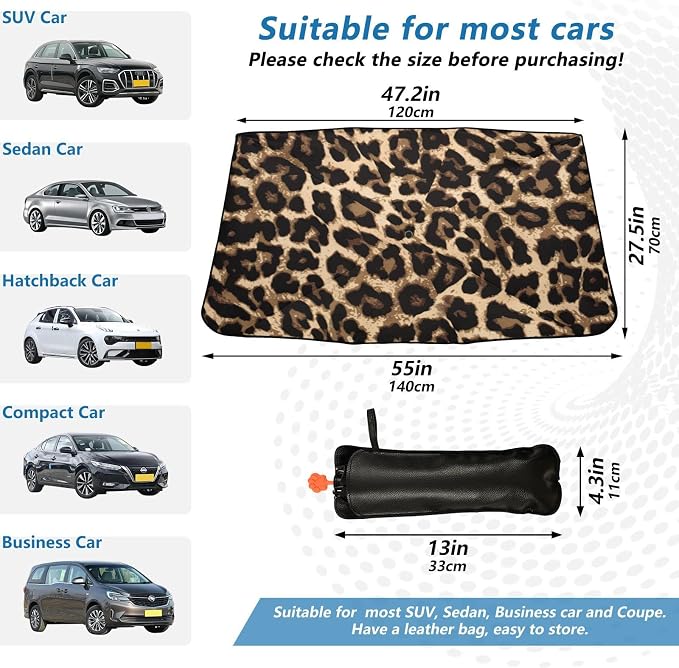 Leopard Print Windshield Sun Shade Umbrella Foldable Animal Car Front Window Sunshade Blocks UV Rays Heat Keep Vehicle Cool (55" x 27.5") - Image 4