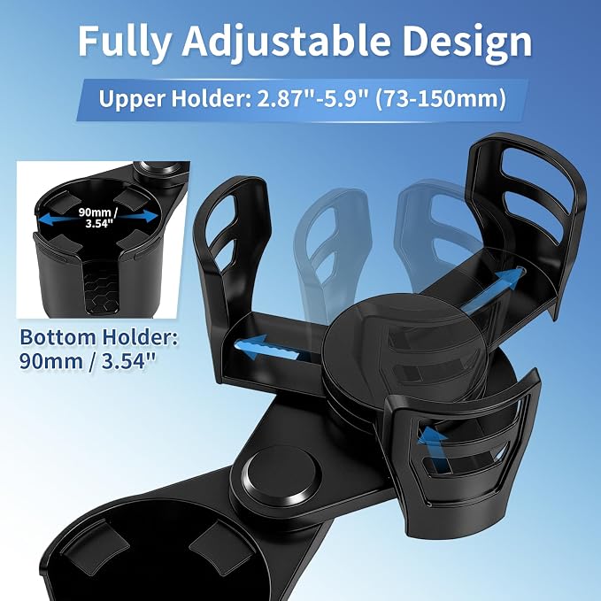2 in 1 Car Cup Holder Expander, Adjustable Base (2.6-3.9") Dual Cup Holder Extender for Car, Universal Large Drink Holder Adapter Fits 32/40 oz Yeti, Hydro Flask, Mugs & Bottles, 360° Swivel - Image 3